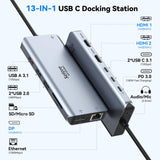 Selore USB C Docking Station Dual Monitor 13-in-1 Triple Monitor Hub
