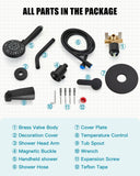 brassqueen Tub Shower Faucet Set with Magnetic 5-Function Handheld bathtub shower faucet set with Rough-in Valve Trim Kit Matte Black