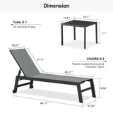 PURPLE LEAF Outdoor Chaise Lounge Chairs Set of 2 with Side Table, Mix Grey