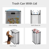 GarveeHome 56 L/14.8 gal Step-On Kitchen Trash Can with Butterfly Lid,2 * 7.4 gal Dual Compartments Garbage Can with Wing Lid, Slim Pedal Stainless Steel Trash Bin with Removable Buckets