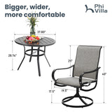 PHI VILLA 5 Pcs Patio Dining Set for 4, Swivel Mesh Chairs & Round Table
