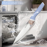 Astercook Kitchen Knife Set with Block and Sharpener 15 Piece German High Carbon Stainless Steel Knives Sharp Blade Dishwasher Safe Deba Knives with Ergonomic Handle, Delicate Blue