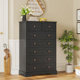 Hasuit Black Dresser for Bedroom, Farmhouse 7 Drawers Dresser, 51.4"Tall Dressers Chest of Drawers with Hand Carved Panel, Large Wood Closet Storage Organizers Dressers for Bedroom Living Room Hallway