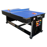 RACK Triad 7-Foot 3-in-1 Multi-Game Swivel Table (Blue Felt with Black Body) - Billiards/Pool, Table Tennis & Air Hockey