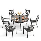 PHI VILLA 7 Pcs Outdoor Dining Set, 54" Round Table& Stackable Chairs