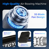 Rowing Machines for Home, Adjustable Air Resistance Rower Machine with Extra Long Rail, Ergonomic Comfort Seat, Device Holder, Easy Storage