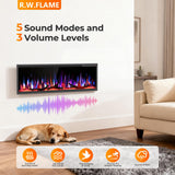R.W.FLAME 50" Recessed and Wall Mounted Smart Electric Fireplace, Alexa/WiFi Enabled, APP Control with Multiple Sound Modes, Adjustable Flame Colors and Speed, Available with Log & Crystal Options