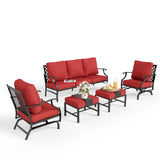 MIXPATIO 5-Piece Wrought Iron Patio Conversation Set, Rocking Chairs, Red