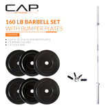 CAP Barbell 160 lb Elite Olympic Weight Set with 7ft Chrome Barbell & Black Bumper Plates