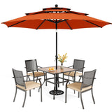 PHI VILLA Outdoor Table Chairs Set w/Umbrella, 5pc Patio Metal Furniture