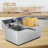 GarveeHome Commercial Deep Fryer - 12 L x 2 Dual Tank, 24 L /25 QT Capacity, 3600W, 110V, with 2 Frying Baskets, Countertop Deep Fryer with Temperature Control, Perfect for Kitchen & Restaurant