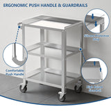 Hupsjer Stainless Steel Utility Cart 3 Tier - Heavy Duty Rolling Cart with Silent Wheels & Handle, Commercial Food Storage Trolley for Kitchen Restaurant Hospital Lab and Home, 16″L x 24″W x 34″H