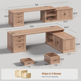 SEDETA Farmhouse L Shaped Desk with Drawers, 70.9" Home Office Desk with Storage Cabinet and Storage Shelves, L Shaped Computer Desk with Power Outlet，Oak