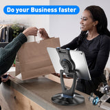 DeskLogics iPad Tablet Stand Holder for Desk - 6 inch to 13 inch - Stable, Adjustable - 360° Swivel Angle Pen Phone iPad Stand for Store, Retail Kiosk, Reception, Home Office, Gift Ideas - Black