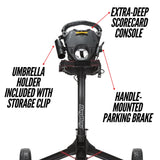 Bag Boy Compact 3 Golf Push Cart, Easy Three-Step Open & Close, Scorecard Console, Beverage Holder Bag Boy