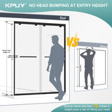 KPUY Glass Shower Door, 61-66" W x 76" H Semi-Frameless Double Sliding Shower Door, 1/4" (6mm) Thick Tempered Clear Glass with Explosion-Proof Film Nano Coating, Matte Black