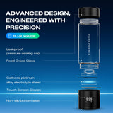PUREPEBRIX Upgraded Hydrogen Water Bottle Generator Glass, Touch Screen, Leak-Proof Lid, SPE/PEM Tech, Portable Rechargeable Hydrogen Water Bottle for Home Office Travel Fitness Drinking, 14 oz, Black