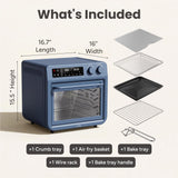 SMIRLY Digital Air Fryer Toaster Oven Combo, 27QT Convection Countertop Oven, 10-in-1 Multi-Function Fits 12" Pizza & 6 Slices of Toast, Stainless Steel, Blue