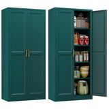 Polup 71" Green Metal Kitchen Pantry Storage Cabinet with Doors and Shelves