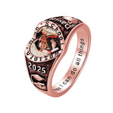 Oseew 2027 Custom Photo Graduation Ring for Women High School (Rose Gold)