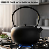 SECHUDO 67.6oz Large Cast Iron Teapot and Cups Set, Black Enameled Tea Kettle for Stovetop, Heavy and Durable Tea Pot with Stainless Steel for Loose Tea, Chinese Tea Set for Gift, 2000ML
