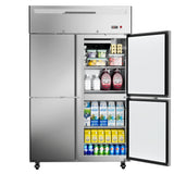 Ferueo Commercial Refrigerator 48" W 4 Door Stainless Steel Reach-in Solid Door Upright Fridge Fan Cooling 36 Cu.ft Refrigerators 32-47°F