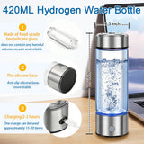 Hydrogen Water Bottle Generator - Portable Hydrogen Water Ionizer Machine SPE PEM Tech, Rechargeable Hydrogen Rich Water Glass Bottle for Home Gym Office and Travel Hydrogen Bottle
