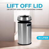 65 Liter Open Top Trash Can, Commercial Grade, Stainless Steel SIMPLI-MAGIC
