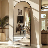 ZHUNFA 64x22 Arched Full Length Mirror Black,Oversized Floor Standing Mirror with Rust-Resistant Aluminum Frame & Anti-Tilt Base, Modern Arched-Top Design for Bedroom, Living Room, Entryway.