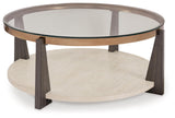 Signature Design by Ashley Frazwa Round Glasstop Coffee Table, Gray/Brown/Gold