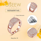 Oseew Custom Round Cut Moissanite Rings Wedding for men Hip Hop Iced Out Luxury Men's Moissanite Ring sterling silver/ 10k 14k 18k gold square frame Design (rose gold)