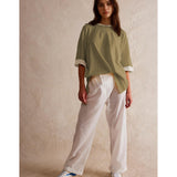 Songling Womens 3/4 Length Sleeve Casual Loose Fit Summer Tee Shirt Basics Cotton t Shirts Trendy Tops Green