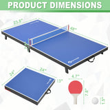RAYKEEP Mini Foldable Table Tennis Table, 48“ Portable Ping Pong Game Table for Indoor & Outdoor, Table Tennis Table Set w/Net, 2 Paddles, 2 Balls, No Assembly (Blue)