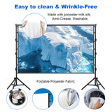 VntB Outdoor Projector Screen with Stand, 150 inch Portable Projection Screen Wrinkle-Free 16:9 4K HD Rear Front Movie Screen with Carry Bag for Indoor Home Theater, Camping and Backyard Entertainment