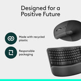 Logitech Wave Keys & Lift Vertical Mouse Ergonomic Wireless Combo, Graphite