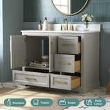 DELUXE LIVING 42 Inch Bathroom Vanity with Sink Combo, Solid Wood Frame with Stone Top & Backsplash, Fully-Assembled with Soft-Closing Doors & 4 Drawers, Greige