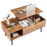 UOCFYK Multi-Function Lift Top Coffee Table, Wooden Lift Tabletop Dining Table for Living Room with Storage Shelf and Hidden Compartment, Brown