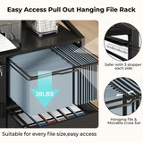 HSH File Cabinet with Wheels with Locks,Black Mobile Filing Cabinet for Legal/Letter Size, Wood Metal Printer Stand with Shelves