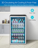 Feelfunn Beverage Refrigerator Cooler - 126 Can Mini Fridge Glass Door for Drinks Soda Beer Wine - Small Refrigerator for Office Bedroom Home Bar, 4 Adjustable Shelves, 3.2 Cu.Ft, Silver