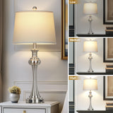 Cinyirong 28.75" Silver Table Lamps for Living Room,Touch Lamps for Bedrooms Set of 2 - Nightstand Table Lamp with USB C+A, 3 Way Dimmable Bedside Lamps End Tables Brushed Nickel