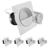 LUXRITE 4-Inch LED Trimless Recessed Spotlight with White Wall Washer Trim Replacement 25W, 2000LM, 2700K-5000K, 38° Beam Angle, Dimmable, Push-n-Lock, CRI90, Damp & IC Rated, ETL White (4 Pack)