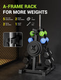 YOLEO 5-Tier A-Frame Dumbbell Rack Stand, Heavy-Duty 3-in-1 Weight Rack for Dumbbells, Barbells & Plates, 1100LBS Capacity, 19.5"x24.6"x30.7" (Rack Only)