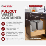 Rev-A-Shelf Double Pullout Trash Can w/Soft-Close & Open, 17.5" Min Opening