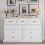 Mekminop Extra Large 9 Drawers Dresser for Bedroom, Wood Chest of Drawers with Gold Knobs, Tall Storage Dressers Organizer for Living Room, Hallway (63" W x 15.75" D x 39.4" H) (White)