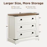 T4TREAM 32" Farmhouse Nightstand with Charging Station Set of 2, Large End Table with 3 Storage Drawers, Rustic Wood Bedside Table for Bedroom, Living Room, Antique White