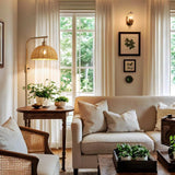 XZHGCEE Boho Floor Lamp for Living Room: Rattan Floor Lamp for Bedroom - Gold Standing Lamp with Dimmable Tall Lamp,No Bulb