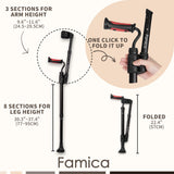 Famica Crutch for Adult (x1 Unit, Open Cuff) - Adjustable Ergonomic Handles, Cuff, Height, Foldable, Lightweight and Non-slip Forearm Crutches