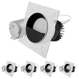 LUXRITE 4-Inch LED Trimless Recessed Spotlight with Black Wall Washer Trim Replacement 25W, 2000LM, 5CCT, 60° Beam Angle, Dimmable, Push-n-Lock, CRI90, Damp & IC Rated, ETL White + Black (4 Pack)