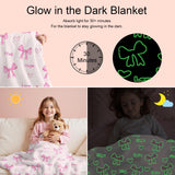 Wajade Pink Bow Glow in The Dark Love Blanket Birthday Gifts for Girls 1 2 3 4 5 6 7 8 9 10 11 12 Kids Blanket with Heart Christmas Girl Gifts Ideas Cute Bedroom Decor 60"×80"