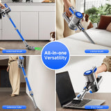 Honki Cordless Vacuum Cleaner for Home, Powerful Stick Vacuum with Rechargeable Battery, Green Light Anti-Tangle Brush, 6-in-1 Lightweight Handheld Vacuum for Pet Hair, Hard Floor, Carpet, Blue